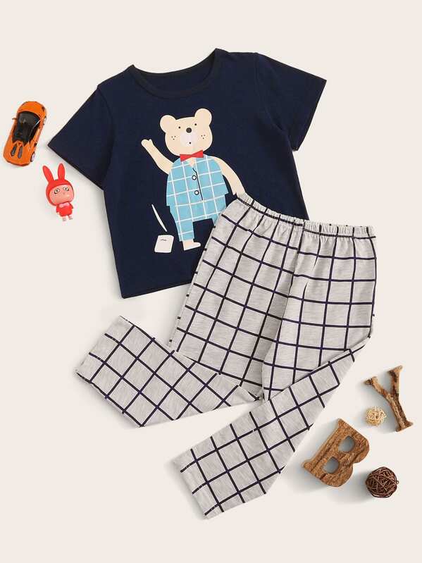 

Toddler Boys Bear Print Plaid Pajama Set, Multicolor