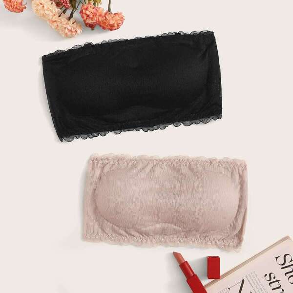

Lace Trim Bandeau Bra Set 2pack