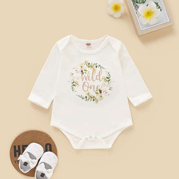 

Baby Girl Floral And Letter Print Romper