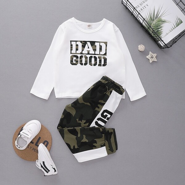 

Toddler Girls Letter Graphic Tee With Camo Sweatpants, Multicolor