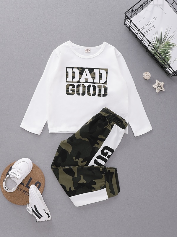 

Toddler Girls Letter Graphic Tee With Camo Sweatpants, Multicolor