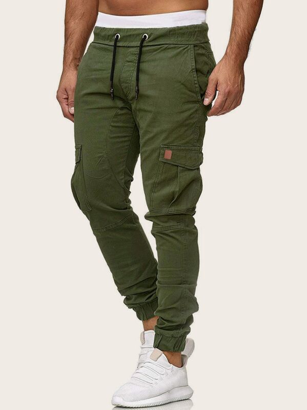 

Men Side Pocket Drawstring Waist Cargo Pants, Army green