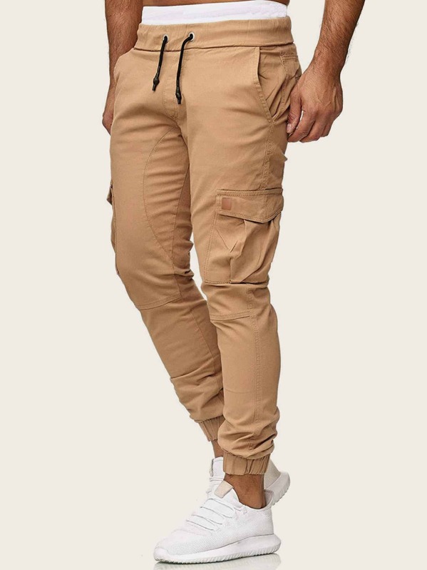 

Men Side Pocket Drawstring Waist Cargo Pants, Khaki