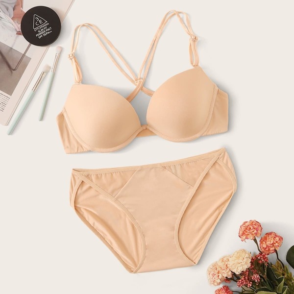 

Crisscross Back Underwire Lingerie Set, Nude