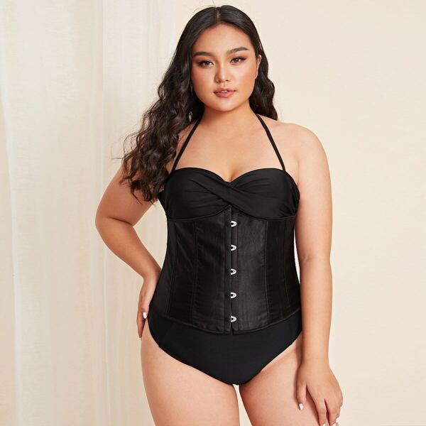 

Plus Lace Up Back Corset Shaper, Black