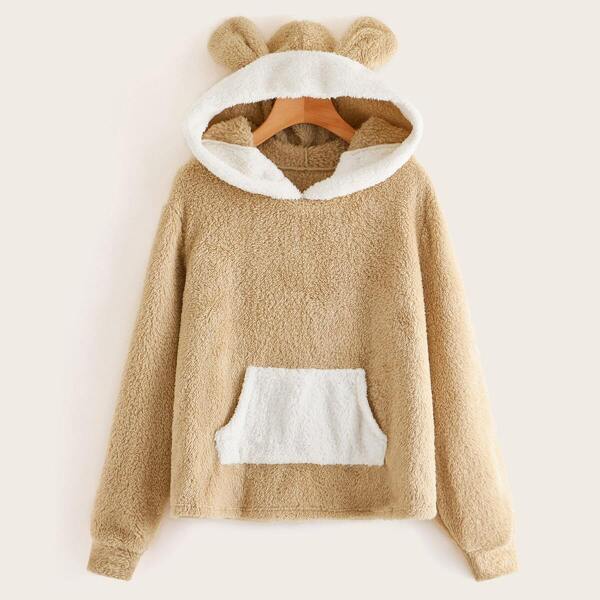 

Kangaroo Pocket Teddy Hooded Sweatshirt, Camel