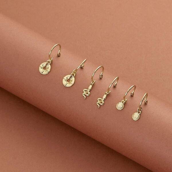 

Set Of Three Mini Hoop Snake Charm Earrings, Gold