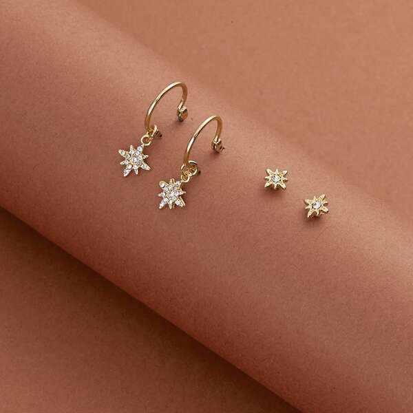 

Set Of Two Hoop And Stud Back Starburst Earrings