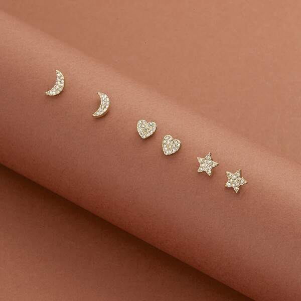 

Set Of Three Heart Star And Moon Stud Earrings