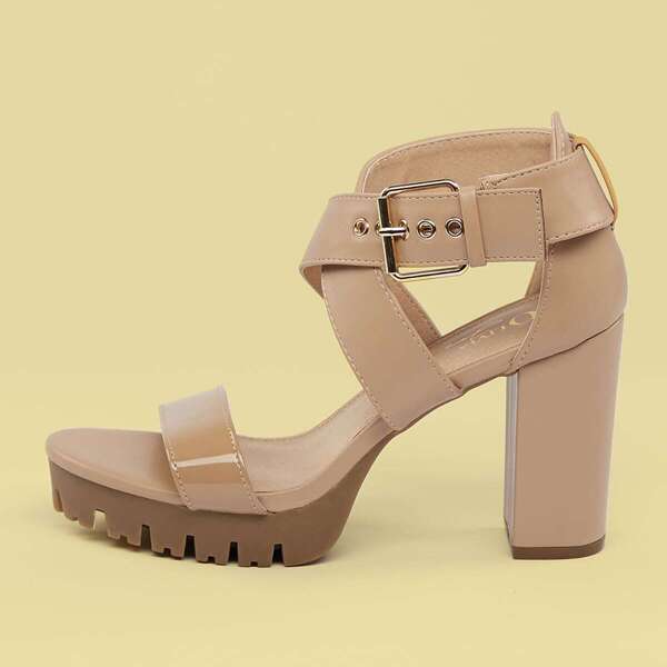 

Thick Platform Sole Chunky Heel Sandals, Nude