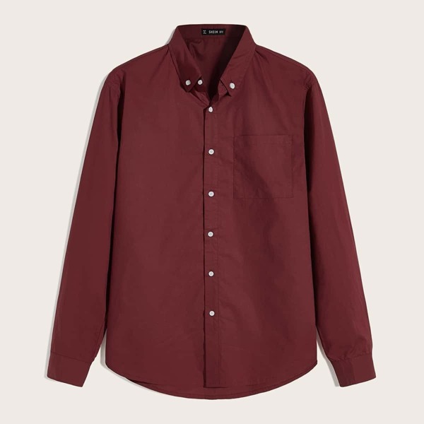 

Men Single Pocket Button Down Shirt, Burgundy