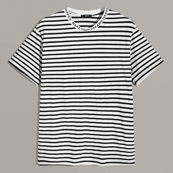 

Men Letter Tape Striped Tee, Black and white