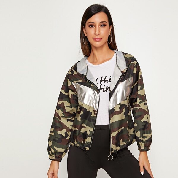 

Metallic Panel Camo Print Windbreaker Jacket