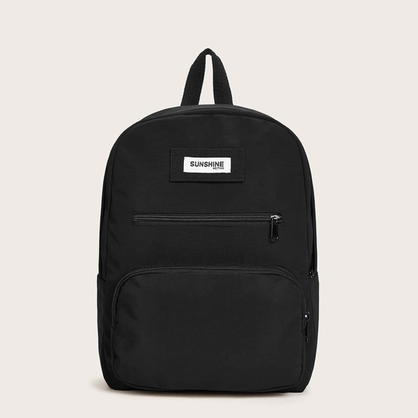 

Letter Patch Decor Backpack, Black