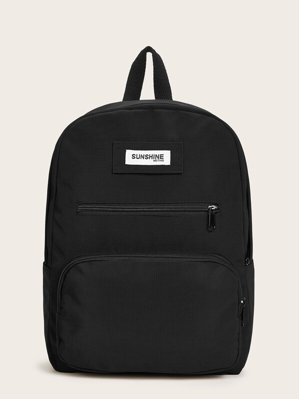 

Letter Patch Decor Backpack, Black