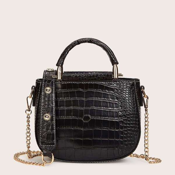 

Croc Embossed Chain Satchel Bag