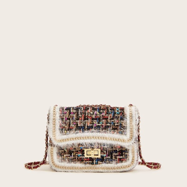 

Twist Lock Tweed Chain Bag, Multicolor