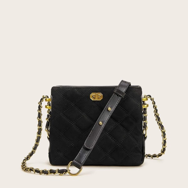 Twist Lock Quilted Chain Crossbody Bag