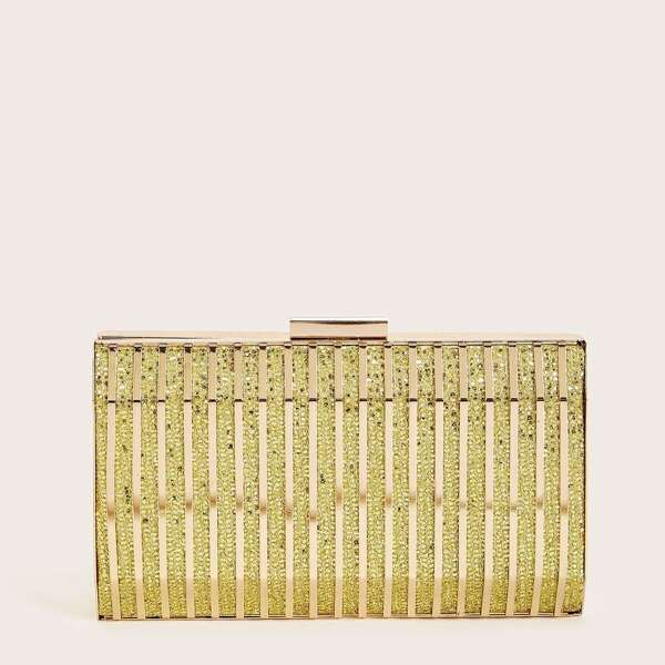 

Glitter Clip Top Clutch With Chain