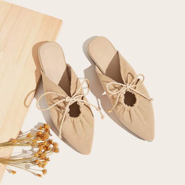 

Point Toe Bow Decor Flat Mules, Apricot