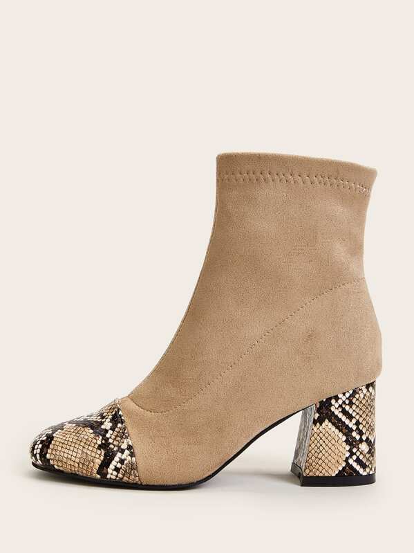 

Snakeskin Print Suede Panel Chunky Boots, Khaki