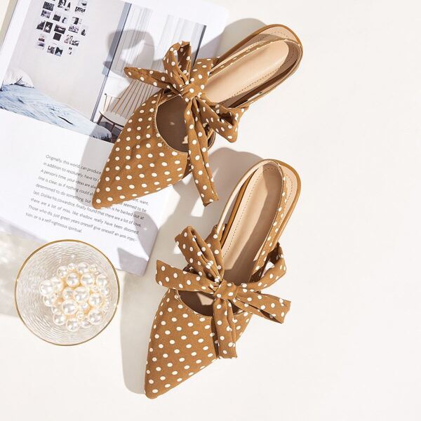 

Polka Dot Print Bow Decor Flats