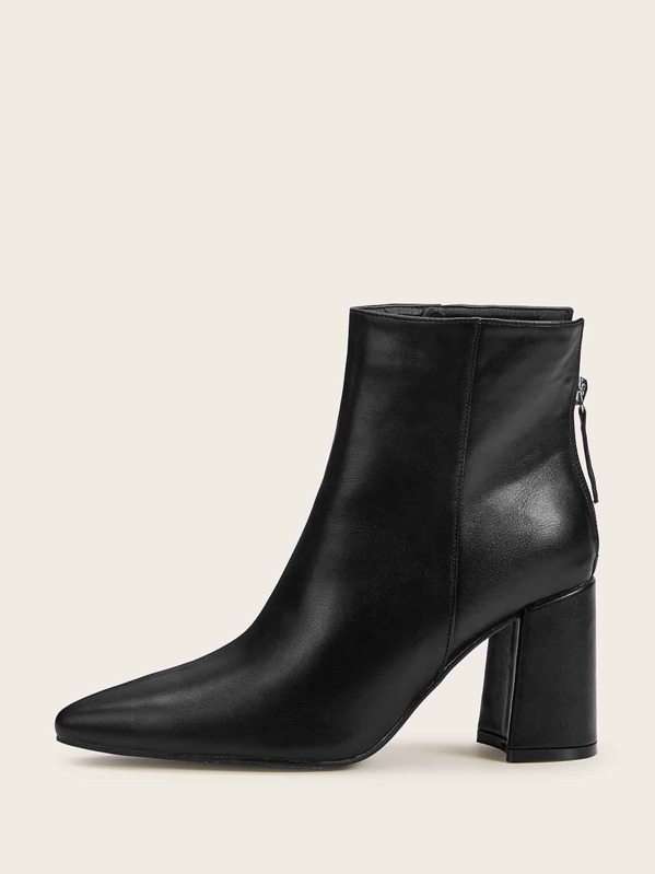 

Point Toe Zip Back Chunky Boots, Black