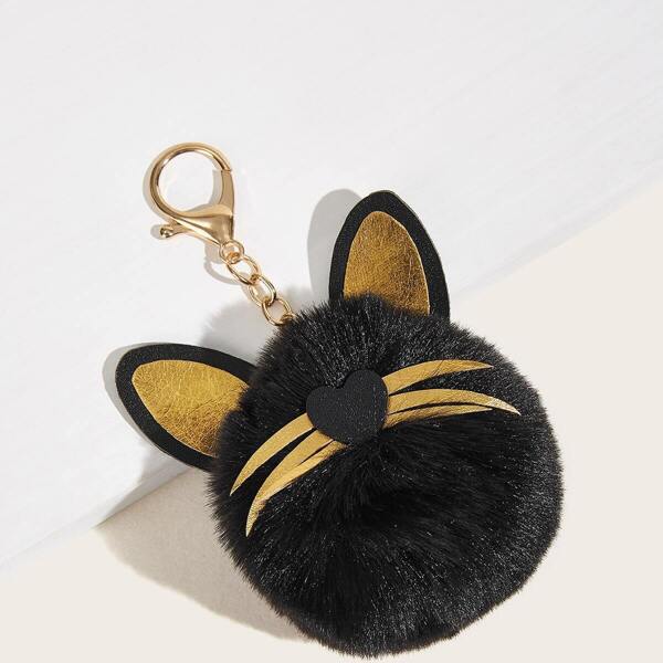 

Cat Ear Detail Pom-pom Charm Bag Accessory, Black