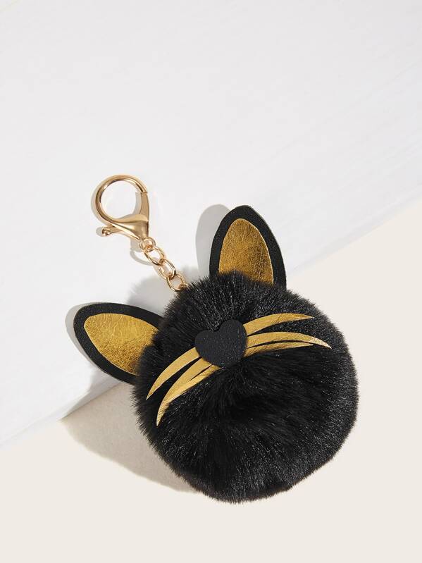 

Cat Ear Detail Pom-pom Charm Bag Accessory, Black