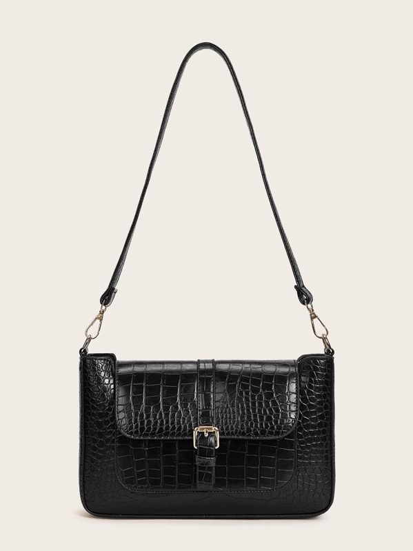 

Croc Embossed Shoulder Bag, Black