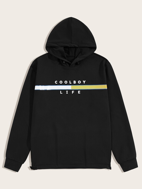 

Men Letter Graphic Drawstring Hoodie, Black