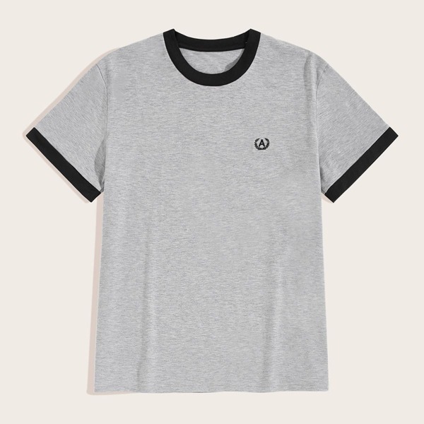 

Men Contrast Binding Letter Embroidered Tee