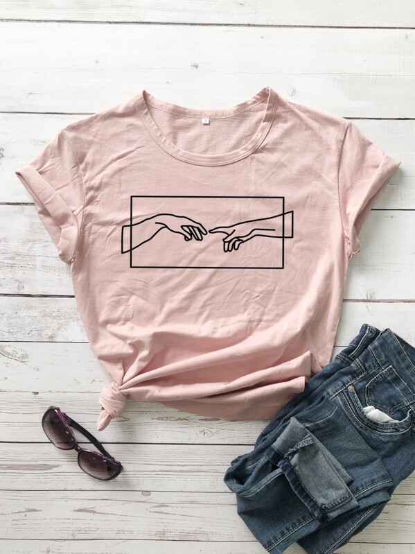 

Finger Print Round Neck Tee, Pink