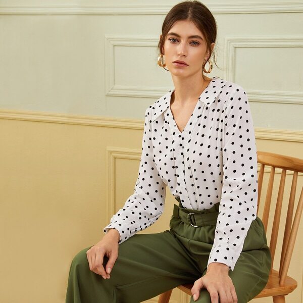 

Button Cuff Polka Dot Blouse, Black and white