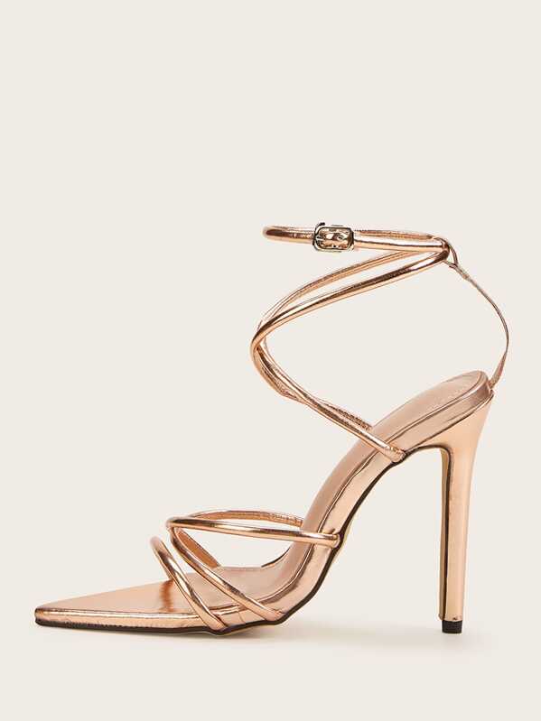 

Ankle Strap Strappy Stiletto Heels, Gold