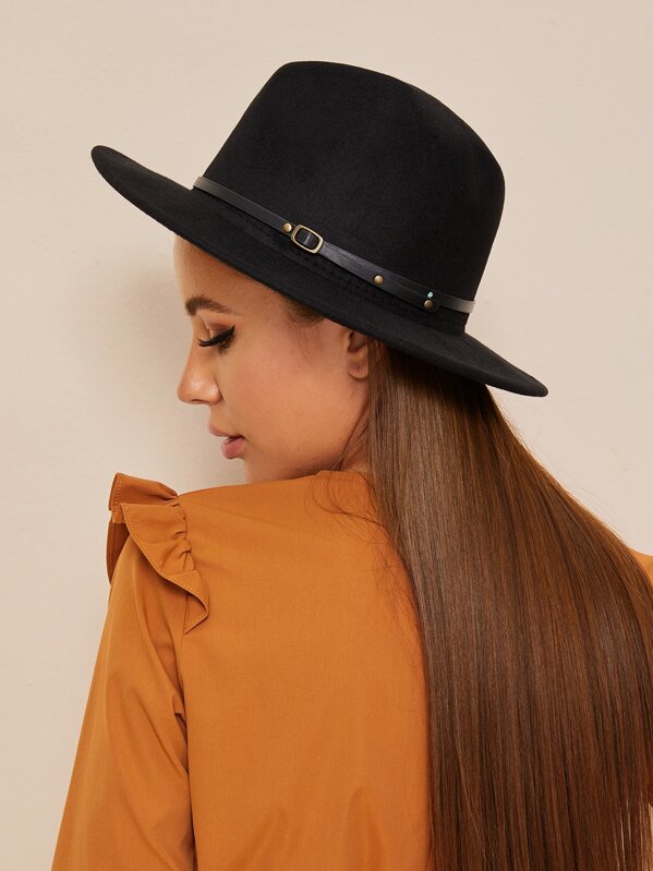 

Belted Decor Floppy Hat, Black