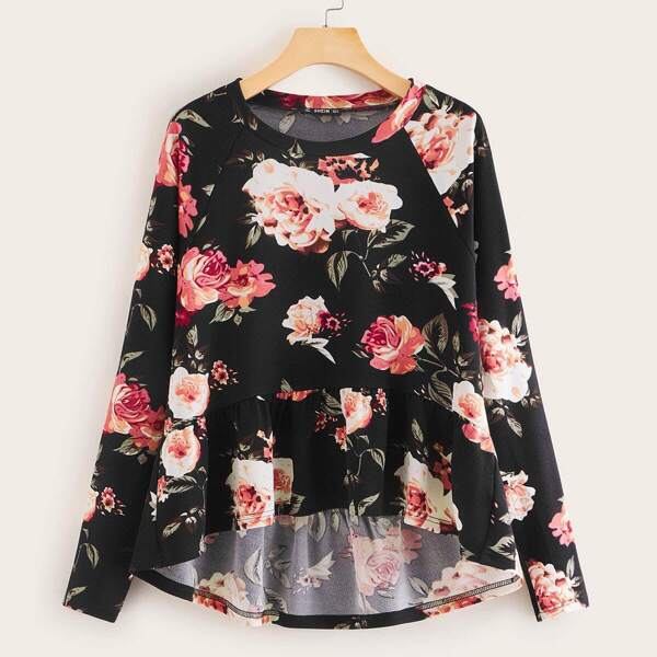 

Floral Print High-low Peplum Top