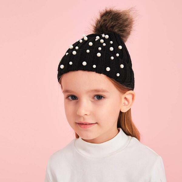 

Baby Faux Pearl Decor Cuffed Beanie, Black