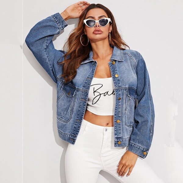 

Flap Pocket Bleach Wash Denim Jacket, Blue