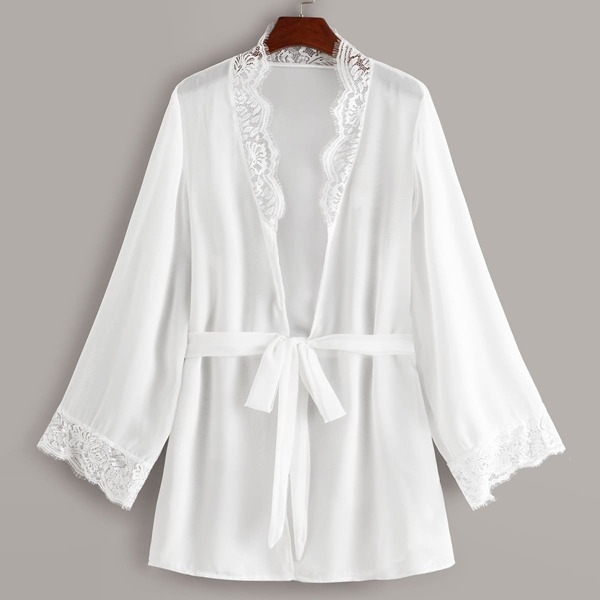 

Eyelash Lace Sheer Belted Robe