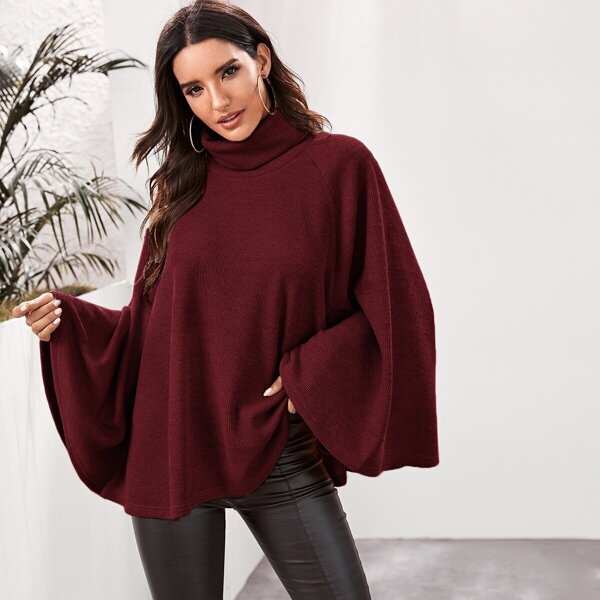 

Turtle Neck Cape Sweater, Burgundy