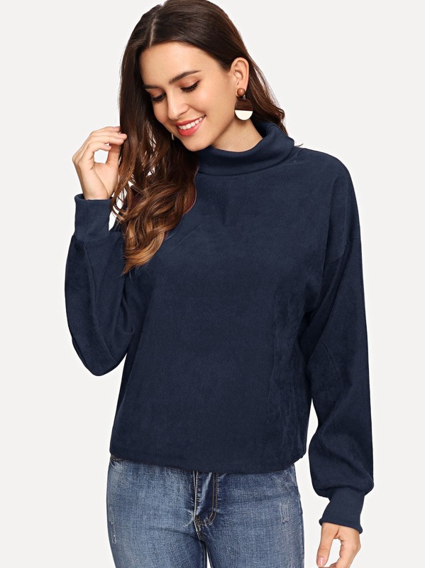 

Turtle Neck Corduroy Pullover, Navy, Jeane