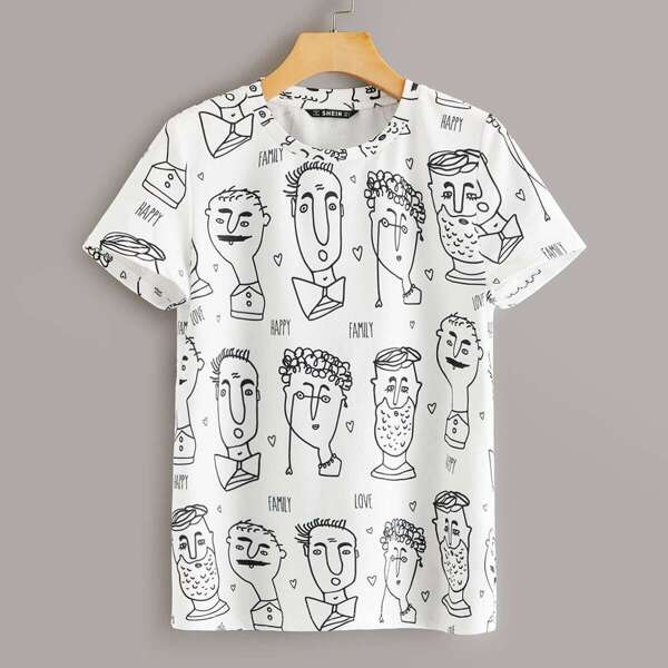 

Letter and Figure Print Tee, White