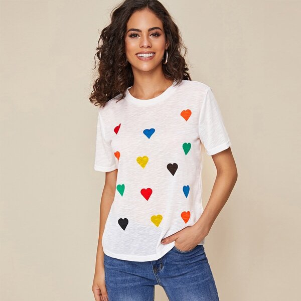 

Colorful Heart Print Top