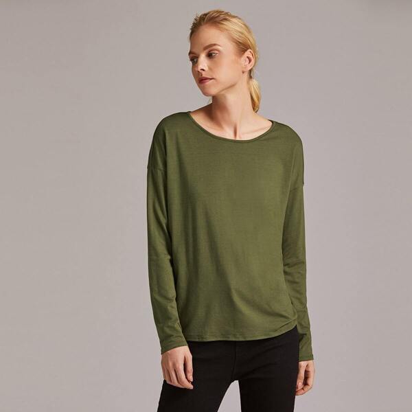 

Premium Drop Shoulder Knot Back Top, Army green