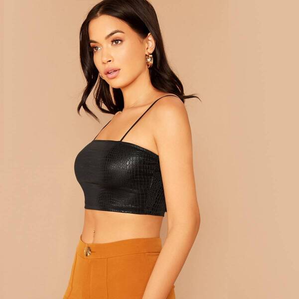 

Crocodile Embossed Crop Cami Top, Black