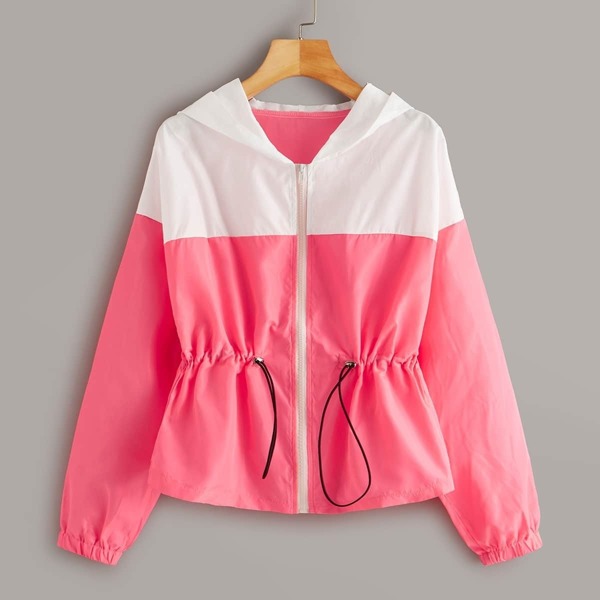 

Contrast Panel Drawstring Hooded Windbreaker Jacket