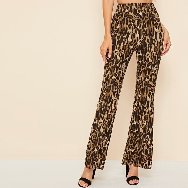 

Leopard Print Elastic Waist Flare Pants