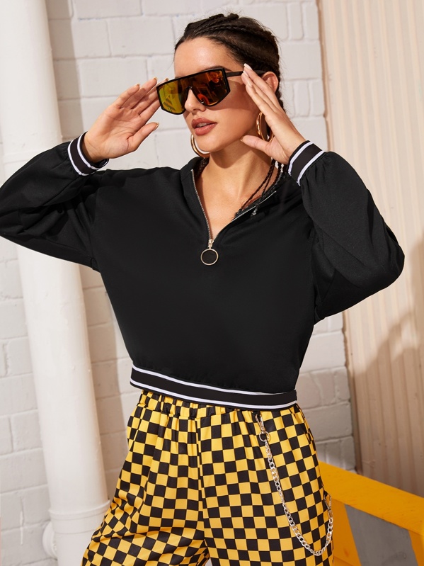 

O-ring Half Zip Striped Tape Sweatshirt, Black, Juliana