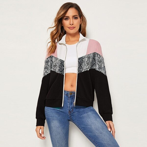 

Snakeskin Print Cut-and-sew Jacket, Multicolor